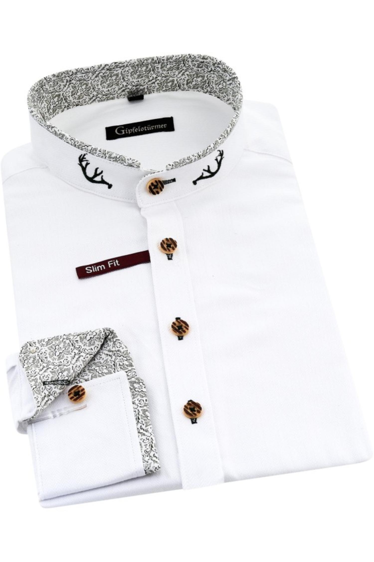 Trachtenhemd in weiß mit grünen Details